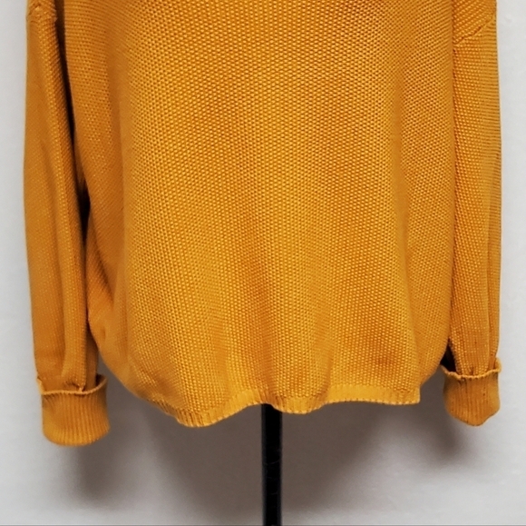 FRENCH Connection Mustard Yellow Waffle Knit Oversized Boatneck Cropped Sweater - Picture 6 of 13